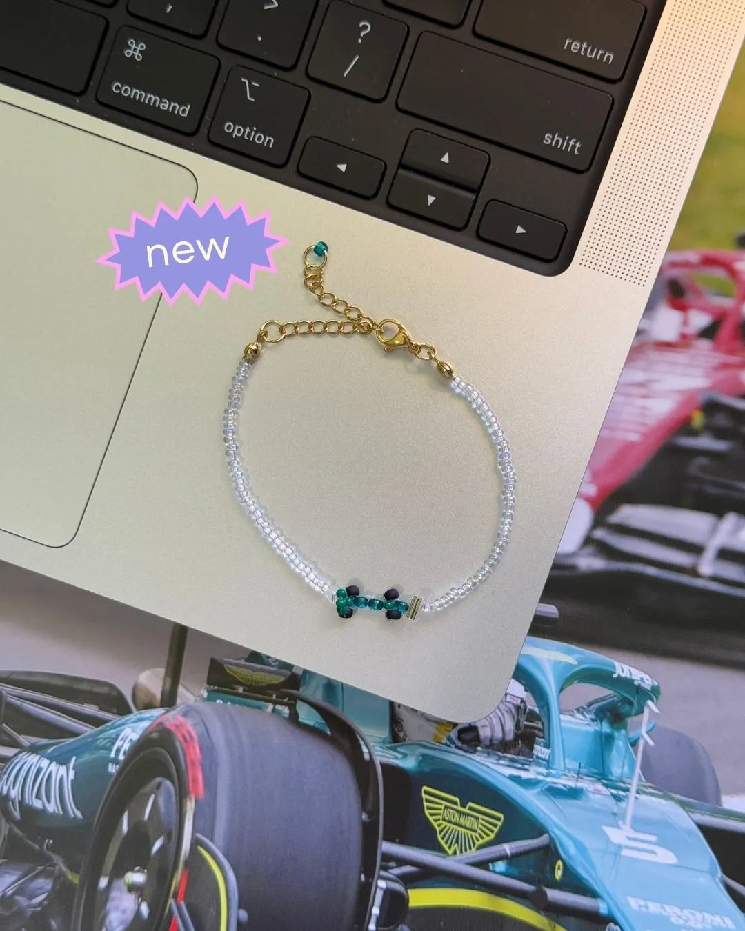 green | aston martin-inspired race car bracelet