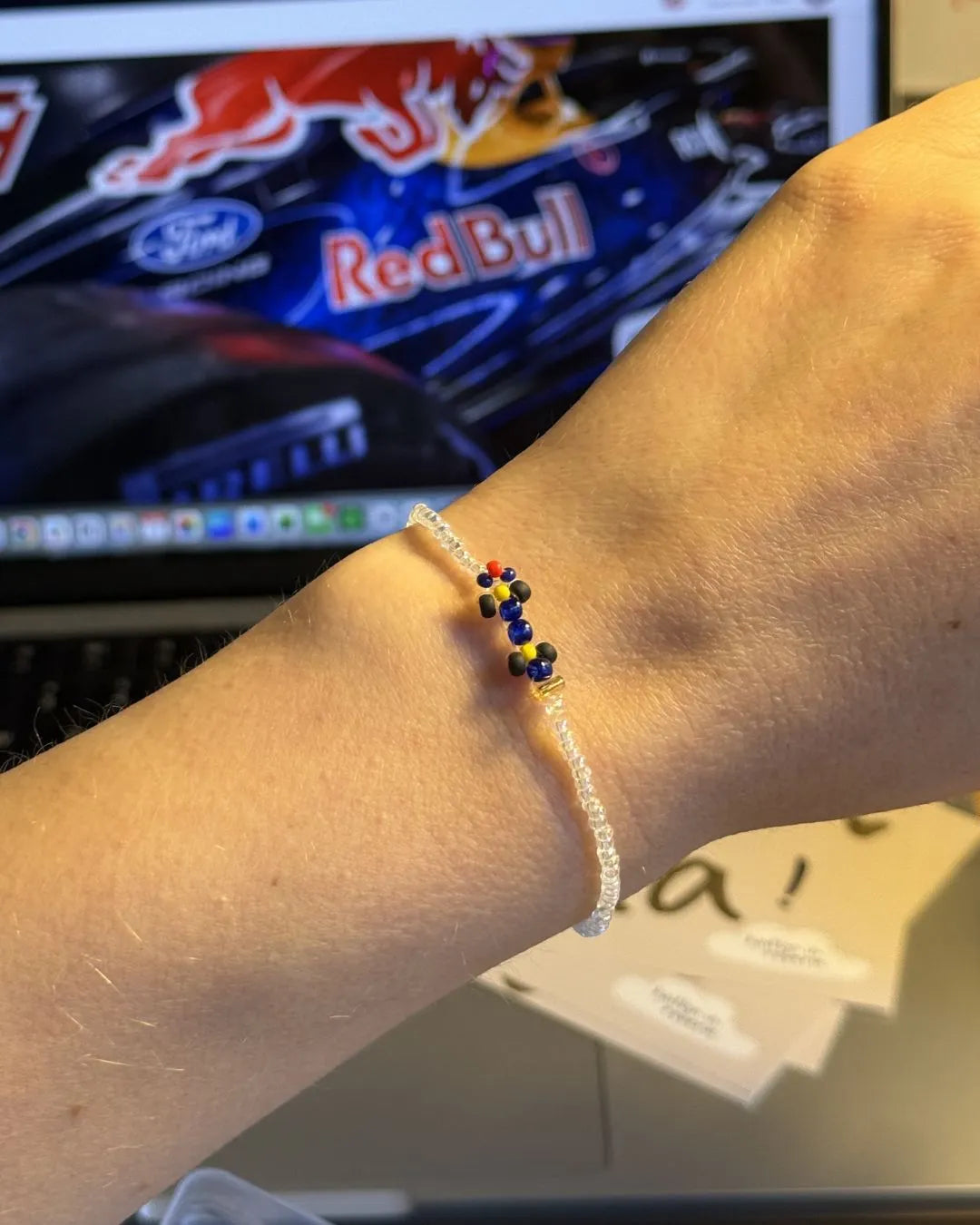 dark blue 'on-track' livery | red bull-inspired race car bracelet