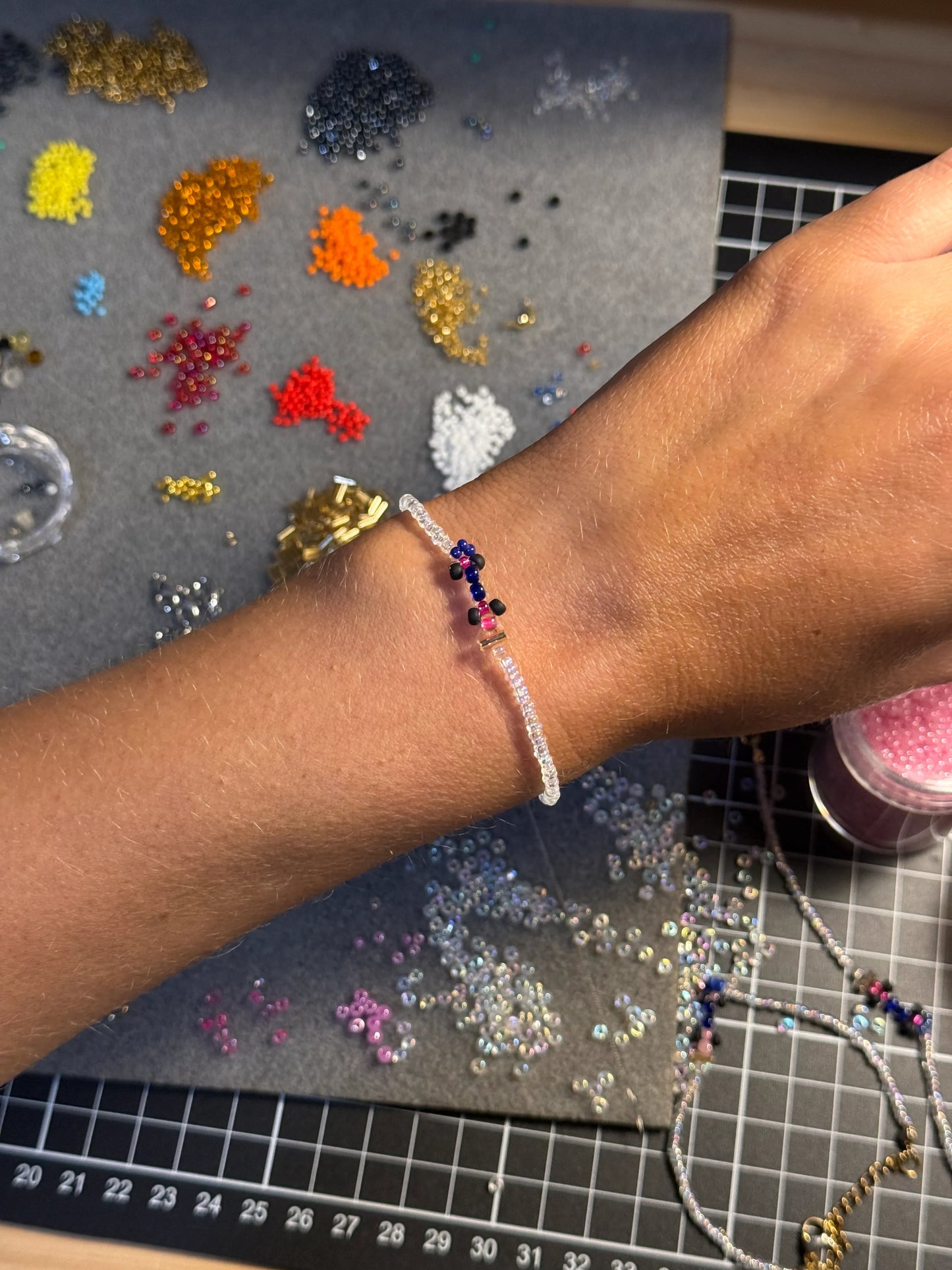 pink + blue 'on track' livery | alpine-inspired race car bracelet