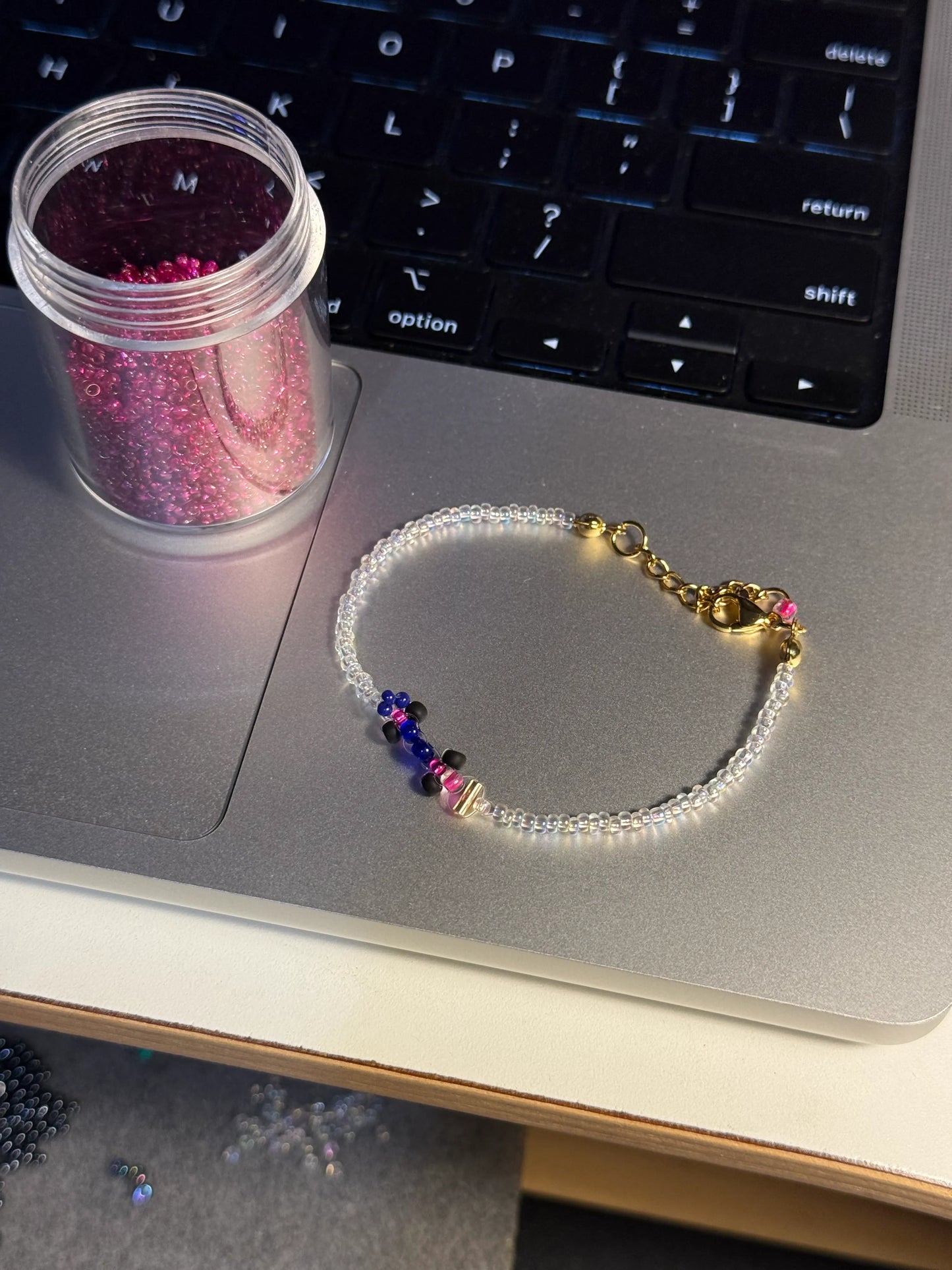 pink + blue 'on track' livery | alpine-inspired race car bracelet