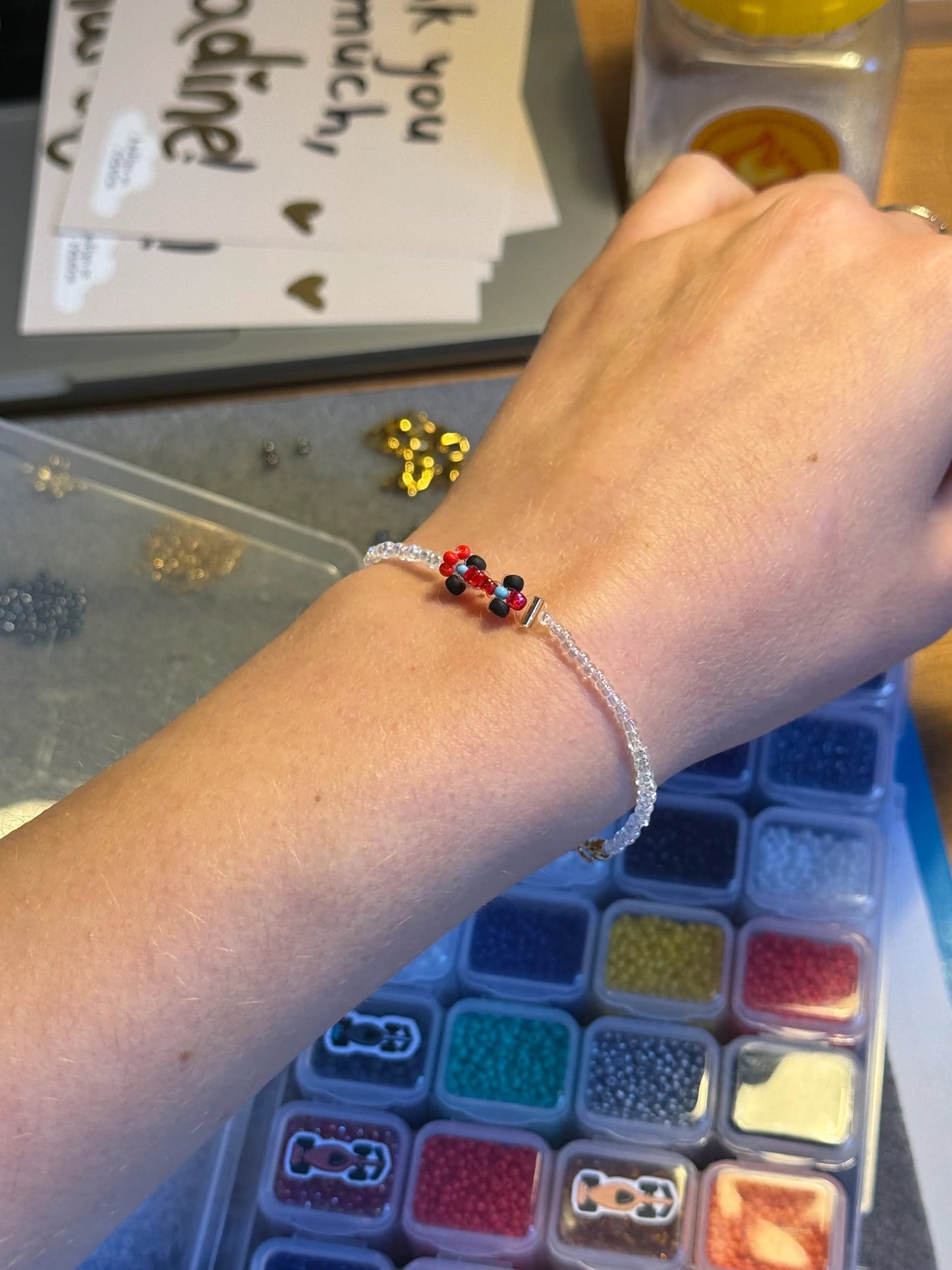 red + heritage blue livery | ferrari-inspired race car bracelet