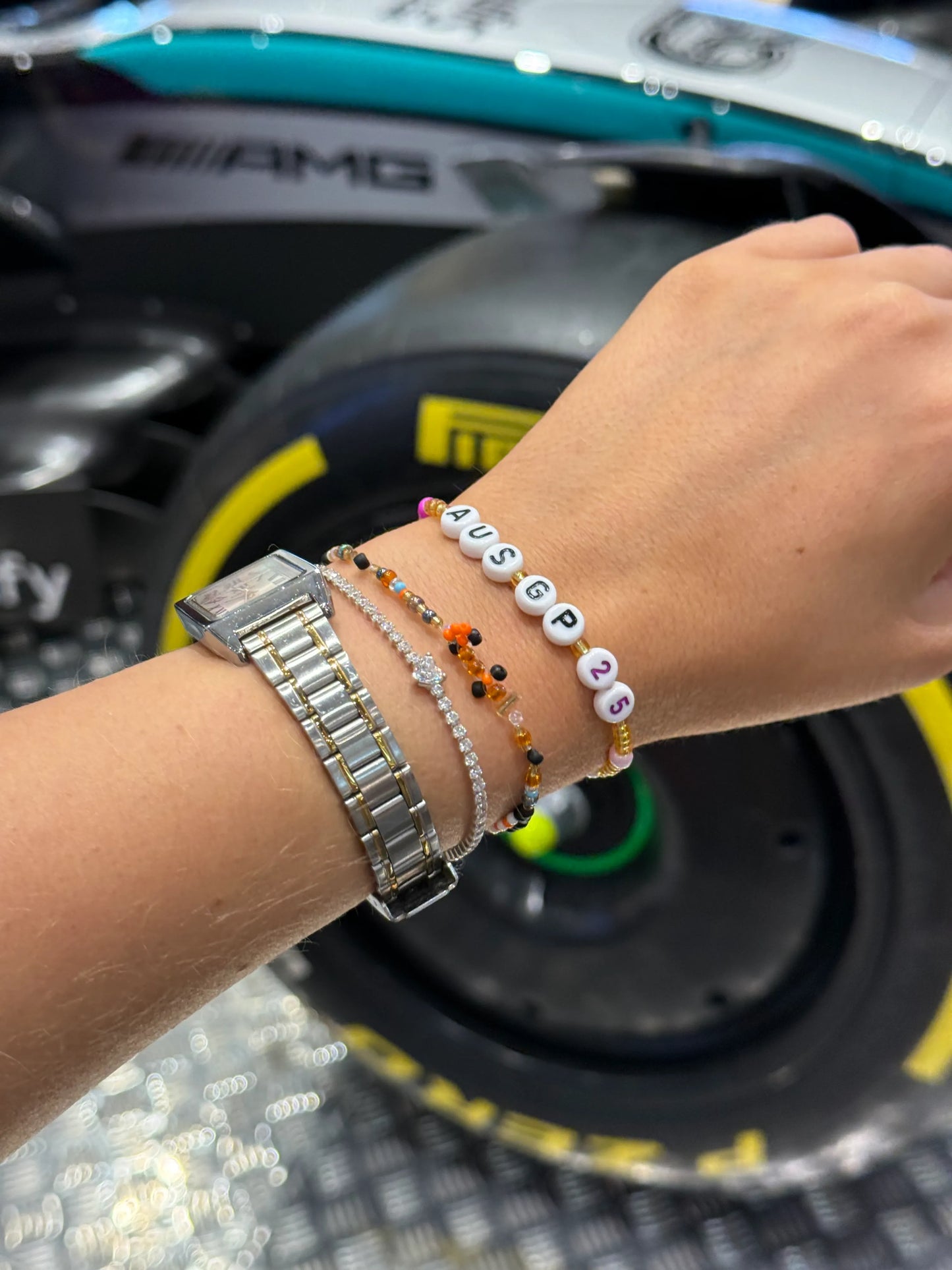 orange 'sunday feeling' bracelet | mclaren-inspired race car bracelet